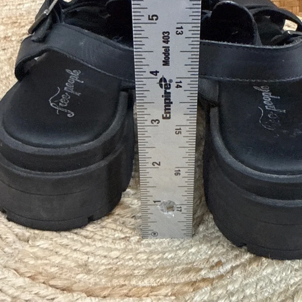 Free People Black Leather Delaney Fisherman Platform Sandals Lug Sole EU39 US9.5